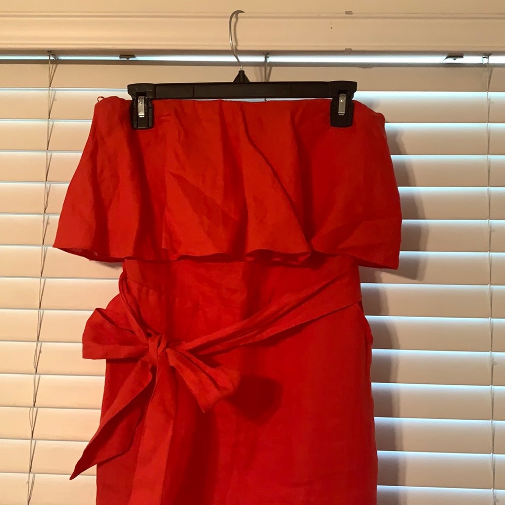 Strapless Red/Orange dress from Saks Fifth Avenue.